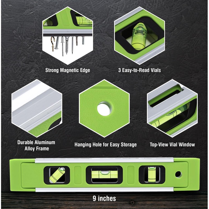 9 Inch Torpedo Level Magnetic, Small Leveler Tool With 3