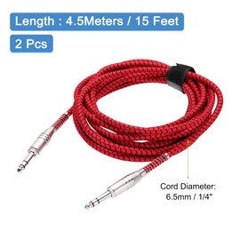 MECCANIXITY 2 Pcs Guitar Instrument Cable, 15 Feet 1/4 Inch to 1/4 Inch Straight to Straight Angle Electric Guitar Jack Cable Wire for Guitar Bass, Black Red