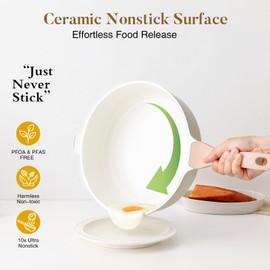 Kordisen Nonstick Ceramic Deep Frying Pan, 12 Inch Non Toxic Large Skillet with Lid, 5 Qt Healthy Jumbo Cooker, Saute Pan for Cooking, Induction Cookware, PFOA & PFAS Free (Cream)