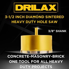 Drilax 3.5 Inch Masonry Hole Saw | Heavy Duty Dry Core Diamond Bit with 3/8" Shank | 2-Inch Depth for Concrete, Brick & Cinder Block