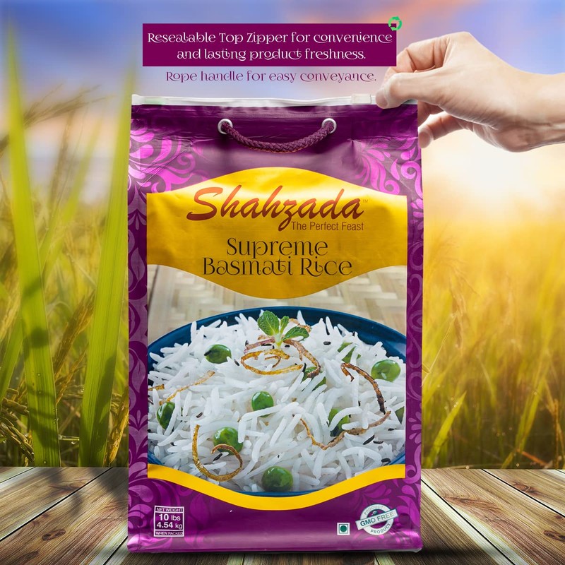 Shahzada Supreme Basmati Rice 10 Lbs – Extra Long Grain,