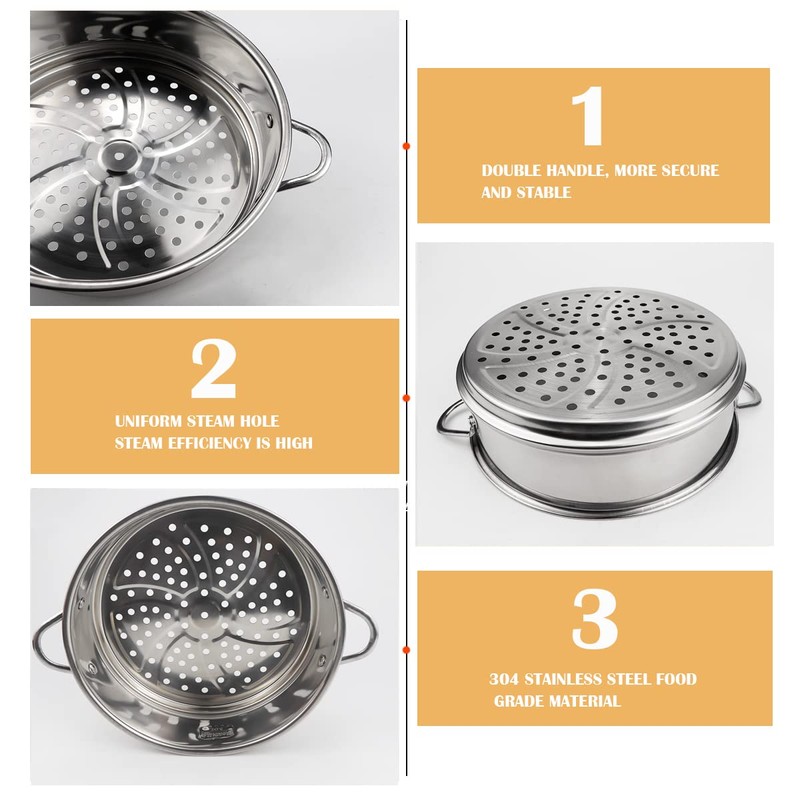 Stainless Steel Steamer Pot - 7.8 Inches Round with Cooking