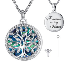 Eusense Tree of Life Urn Necklaces for Ashes 925 Sterling Silver Cremation Jewelry Tree of Life Pendant for Ashes Tree of Life Keepsake Pendant for Ashes Abalone Shell