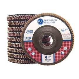 Benchmark Abrasives 4.5" x 7/8" Ceramic Type 27 Flap Discs 4 1/2 for Angle Grinder, Sanding Discs, Finishing, Stock Removal on Stainless Steel & More - Grinding Wheels 4 1/2 Inch - (10 Pack) 60 Grit