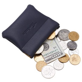 Travelambo Leather Squeeze Coin Purse Pouch Change Holder For Men & Women 2 pcs set (Blue Navy)