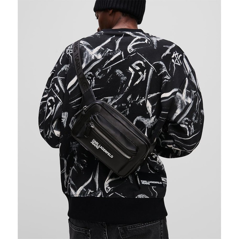 Karl Lagerfeld Jeans Men's Essential Grainy PU Bumbag, black