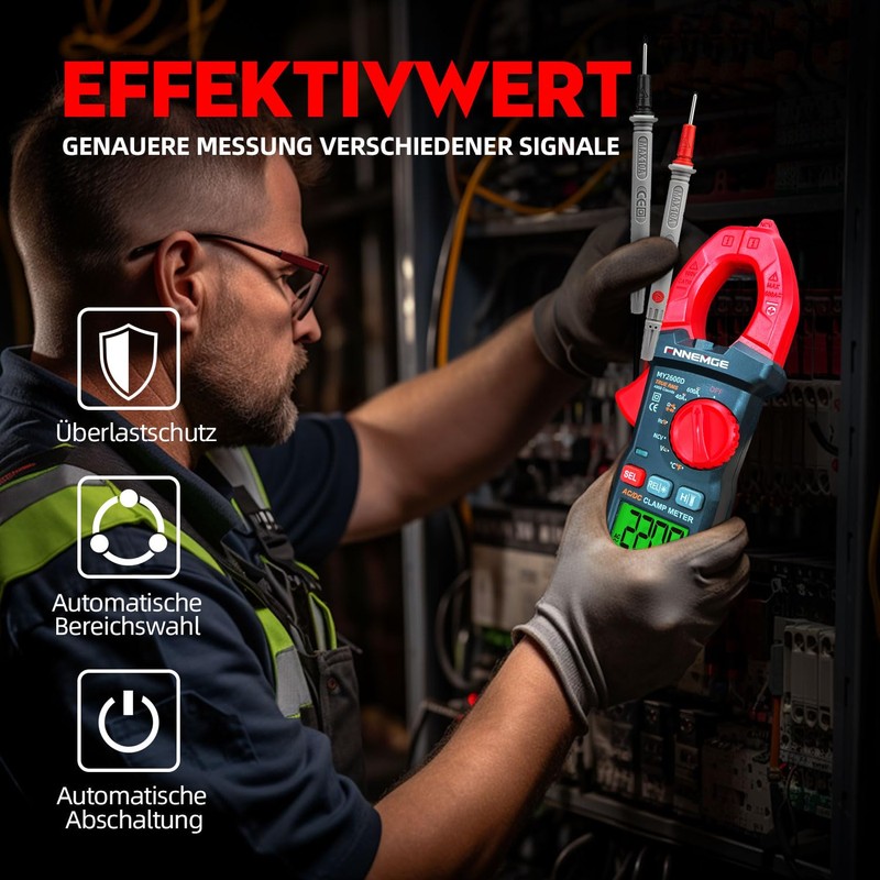 FNNEMGE Digital Current Clamp Multimeter DC/AC 0-600A Real RMS 6000