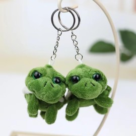 LNYMZD 2Pcs Green Mini Sea Creatures Turtle Doll Keychain, Plush Key Ring Auto Animal Keychain Decoration Women/Men Keychains Automotive Trim Stuffed Animals and Teddy Bears Accessories