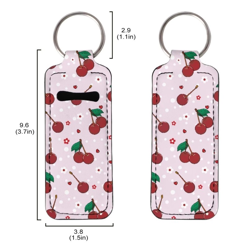 Baxinh Cherry Printed Chapstick Holder Keychain, Neoprene Chapstick Lip Balm