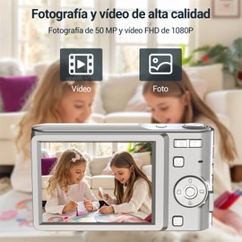 vantisan Cámara Digital, HD 1080P 50MP Vlogging, Cámara de Video con Tarjeta 32GB, Enfoque Automático con Zoom 8X, Disparo Continuo, Pantalla IPS de 2.4'', Mini Camara para Niños y Niñas