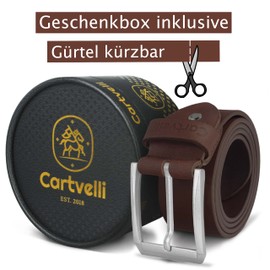 Cartvelli Vintage Men's Leather Belt 40 mm Made in Germany with Gift Box - Genuine Leather Belt Clasp Silver, brown