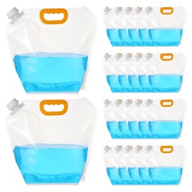 MAQUITA 20 Pcs 1.3 Gallon Foldable Water Emergency Container Bag 26 Gallon Freezable BPA Free Food Grade Clear Plastic Storage Foldable Bottle for Camping Riding