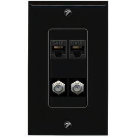 RiteAV 2 CAT6 2 Coax Wall Plate Decorative [Black]