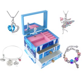 ZOOWING Unicorn Wooden Musical Jewelry Box for Kids-5 Unicorn Gifts Set for Girls (A-Princess5)