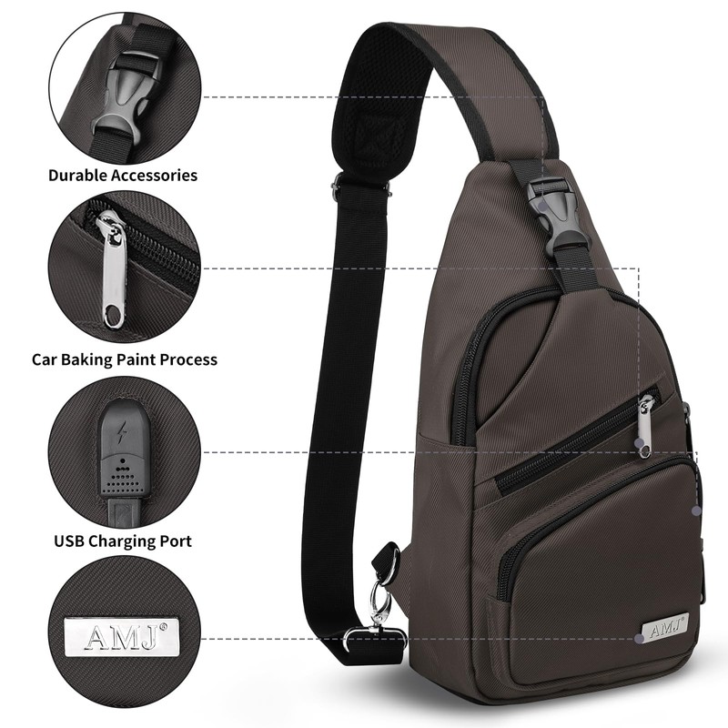 AMJ Sling Bag for Hiking and Outdoor, Crossbody Shoulder Backpack,