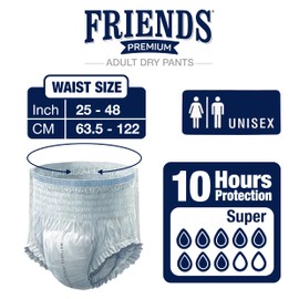 Friends Premium Disposable Pull-Up Unisex Incontinence Pants | Anti-Leak Security, Odour Lock & Wetness Indicator (Extra Large 1 Pack of 10)