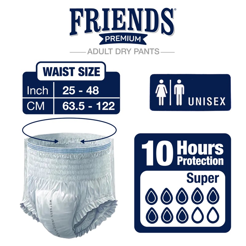 Friends Premium Disposable Pull-Up Unisex Incontinence Pants | Anti-Leak Security,