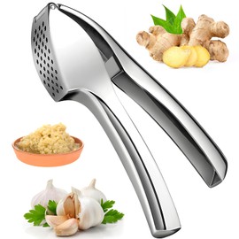 Vecibel Knoblauchpresse Edelstahl mit Wippe Griffe Würfel Premium Knoblauchschneider Garlic Press Leicht zu Reinigen Spülmaschinenfest scheiben silber