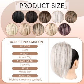 GWAWG Ponytail Extension，Claw Clip Bun Hair Piece， Short Straight Ponytail Extensions ，Messy Hair Bun， Natural Synthetic Fake Pieces for Women(4503)