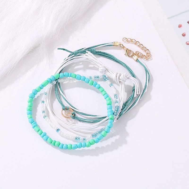 Aluinn 5sets Ocean Wave Anklet Adjustable Waterproof Summer Bohemian Anklets