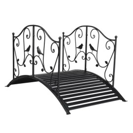 119*67*71cm Black Iron Courtyard Bridge with Bird Pattern Arched Handrail Elegant Garden Ornamentscolor: as picture Color