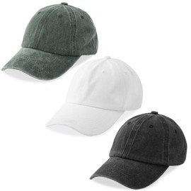 MEINICY 3 Pack Washed Plain Baseball Cap, Retro Adjustable Dad Hats Gift for Men/Women,Unstructured/Cotton(Black + White + Army Green)
