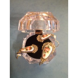 Finift #32 Genuine Russian Jewelry German Silver Set Earrings Pendant Vintage Filigree