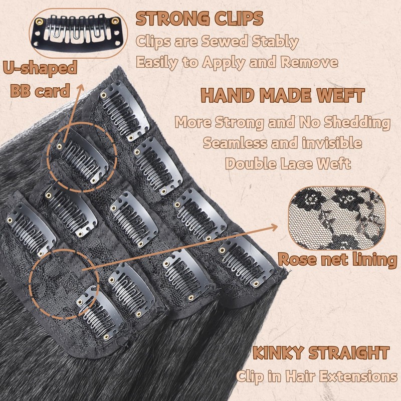 Kinky Straight Clip in Hair Extensions 22 Inch for Black