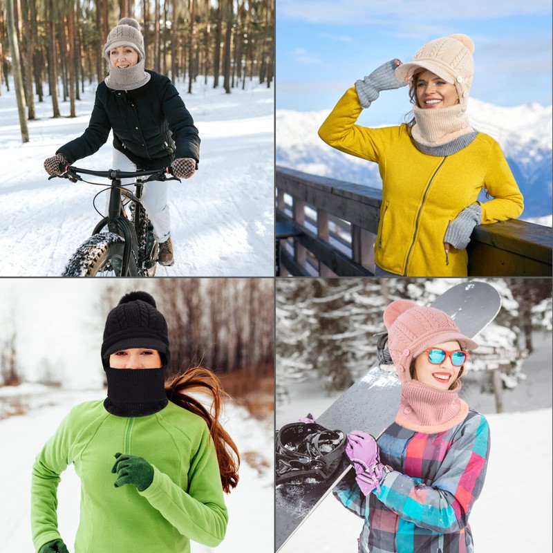 Heveer Warm Knitted Hat Women's Flexible Winter Hat with Neck