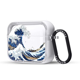 MOSNOVO Case for Airpods Pro & Airpods Pro 2, Protective Clear Case with Shockproof Dual Layer Hard Luxe Metal Ring Designed for Airpods Pro 2 Generation - Great Wave