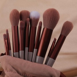 Makeup Brush Set Portable Soft Hair Blush Brush Eyeshadow Brush Full Set of Make-up Tools，with Gift Bag (coffee)
