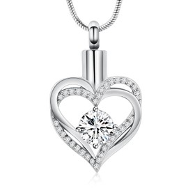 Cremation Jewellery Heart Urn Necklace for Ashes for Women Gilrs Memorial Keepsake Birthstone Pendant, Stainless Steel, No Gemstone