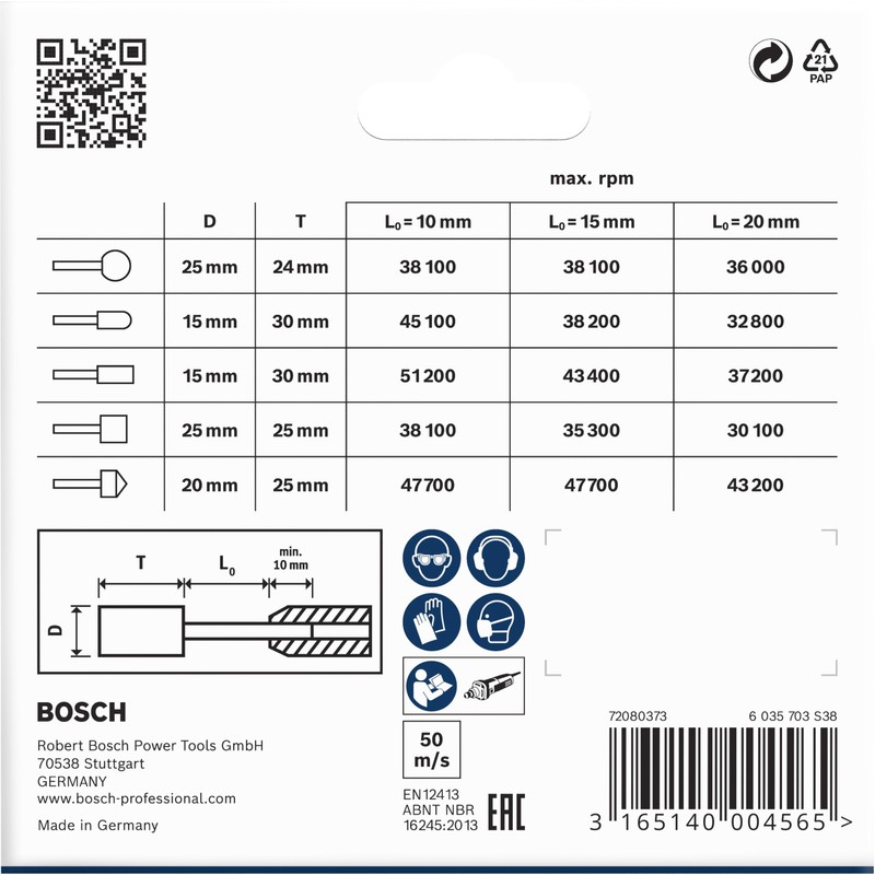 Bosch 1609200286 5-Piece Grinding Stone Set Shank 6 mm Grit