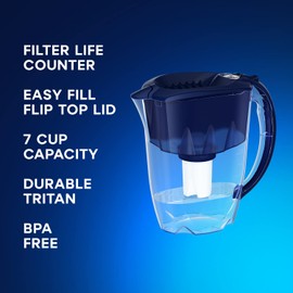 AQUAPHOR AQUAPHOR Ideal 7-Cup Water Filter Pitcher - Dark Blue with 3 x B15 Filters - Fits in The Fridge Door - Reduces Limescale and Chlorine - Ideal for Seven Cups