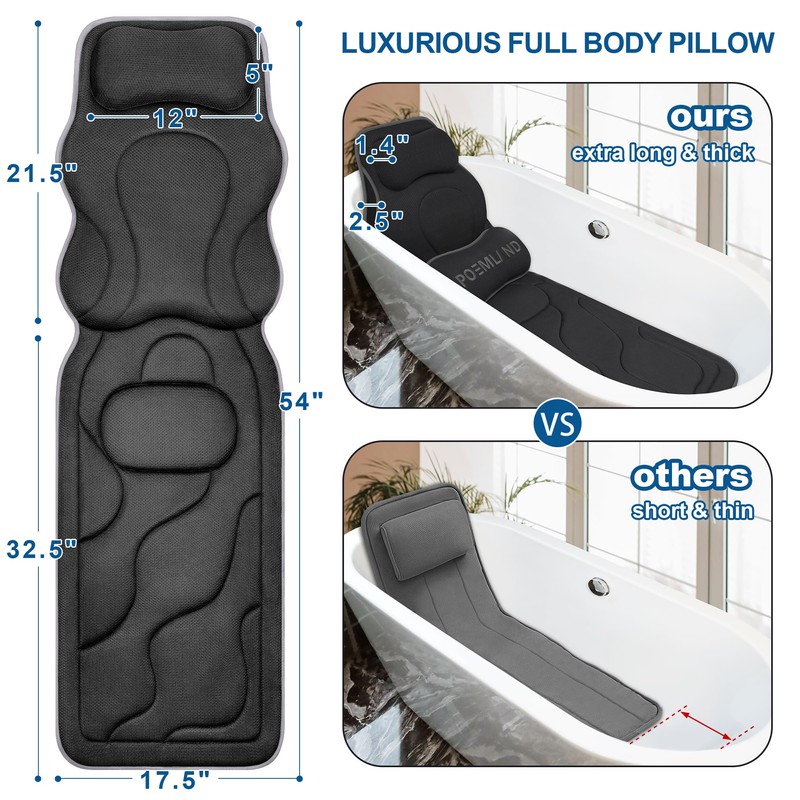 Poemland Luxury Full Body Bath Pillows for Tub-Extra Thick Bathtub