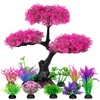 Ameliade Aquarium Artificial Plastic Plants Decoration, Pink Cherry Blossom Tree