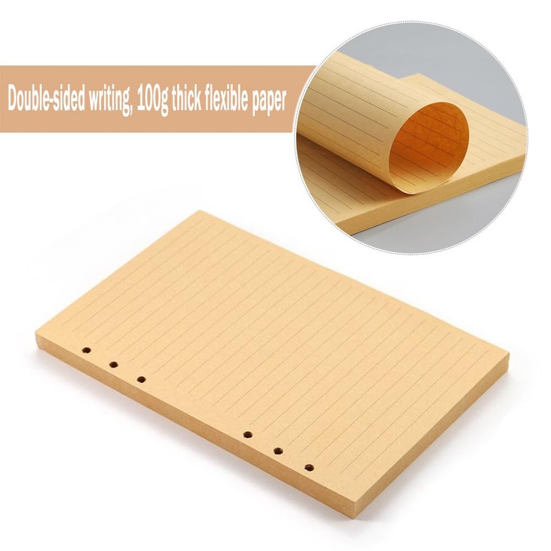 6 Pack A5 Refill Paper, 6 Hole Kraft Paper, Lined,