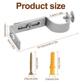 6 Pcs Curtain Pole Brackets Heavy Duty, Adjustable Curtain Brackets for Poles, Curtain Rod Holder with Screws, Rust Resistant Wall Rod for Bedroom, Office, Bathrooms, Silver