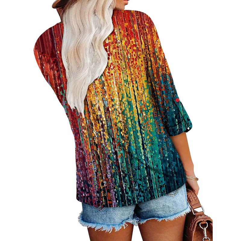 ROSELINLIN Womens Tunic Top Loose Fit Long Sleeve Boho Shirts