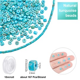 SUNNYCLUE 1 Box 167Pcs Natural Stone Heishi Beads Disc Turquoise Beads Flat Round Coin Stone Gemstone Beads with Elastic Thread for Jewelry Making Craft Bracelet Earrings Necklace