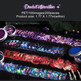 Miyouluna 200Pcs Magic Witch PET Sticker Set, Fantasy Witchcore Scrapbook Stickers for Journaling, DIY Crafts, Planner & Collage Decoration in Tin Box