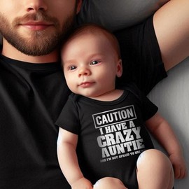 Caution I have a Crazy Aunt Design Baby Bodysuit Cotton Unisex Infant Clothes Short sleeve One Piece for Girls and Boys (BLACK, 3-6 MONTHS)