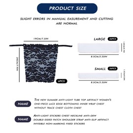 Eowppue 6 Pcs Lady Lace Clip-on Mock Camisole Bra Insert Overlay Modesty Panel Vest - Cleavage Cover Up - Body Tape (72 Pack) Double Sided Body Tape, Anti-Peeping Invisible CleavageCover Set