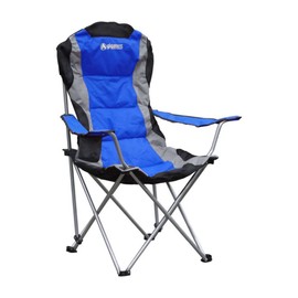 GigaTent Blue Folding Camping Chair – Ultra Lightweight Collapsible Quad Padded Lawn Seat with Full Back, Arm Rests, Cup Holder and Shoulder Strap Carrying Bag – Powder Coated Steel Frame