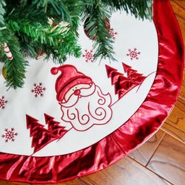 Dia 36" Red Luxury Santa Christmas Tree Skirt Red White Embroidered Snowflake with Red Satin Border Party Supplies Decorations