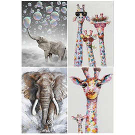 DCIDBEI 5D 4 Pack Diamond Painting Adults 30 x 40 cm Diamond Painting Pictures Elephant Painting by Numbers Elephant Embroidery Set Adults Giraffe Embroidery Diamond Painting Bead Pictures Glue