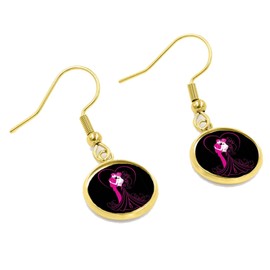 Brides Maid Black and Pink Earrings Bachelorette Party Jewelry Wedding Accessories (Drop Dangle Earring, Gold)