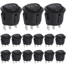 Rocker Switch, Rocker Switch, Round Black Rocker Switch, 3 Positions, Rocker Switch, 12 V, 3 Pole for Vehicles, Ships and Communication Devices, Pack of 15