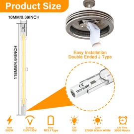 Lacnooe R7S Halogen Light Bulbs 500W 120V, 118mm J-Type T3 Bulbs 500 watt, 4.7-Inch Long Double Ended Filament Flood Lights Quartz Tube Lamps for Work, Security, Landscape Lights, Dimmable, 5 Pack