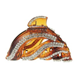 Extra Sparkly Women Girls Crystal Diamante Rhinestone Gems Bridal Wedding Evening Party Styling Fine Thin Hair Accessories Butterfly Claw Jaw Clip Octopus Clamp Grip 8cm 2 Row Swirls (Brown)